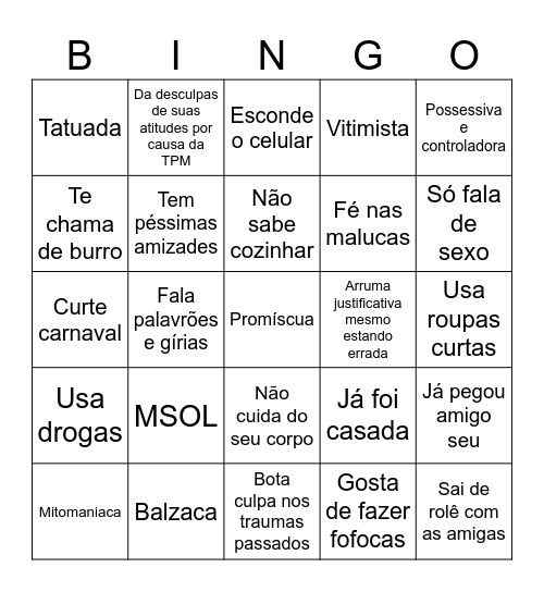 ❌️ Redflags 🚩 Bingo Card