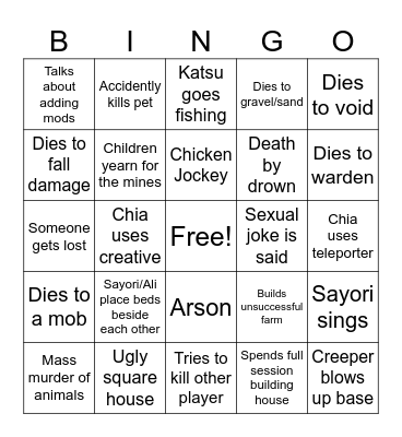 Minecraft bingo Card