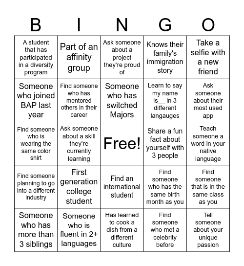 BAP DEI Bingo! Bingo Card