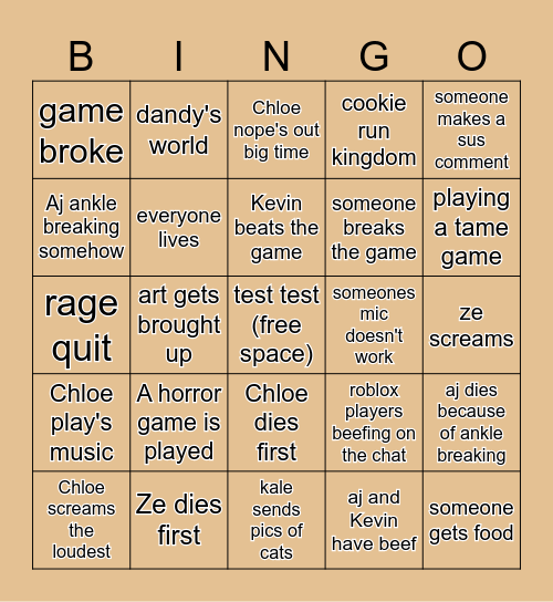 Anything Roblox Bingo Card