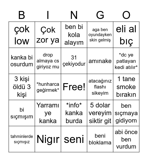 NP de sıradan bir gün Bingo Card