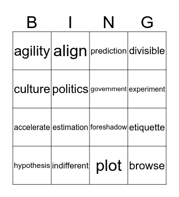Academic vocab -1 Bingo Card