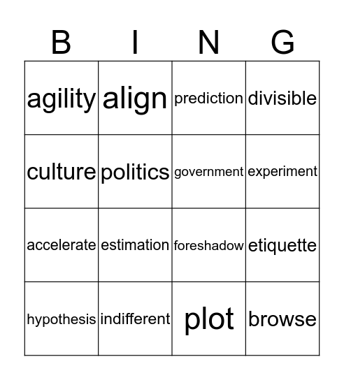 Academic vocab -1 Bingo Card