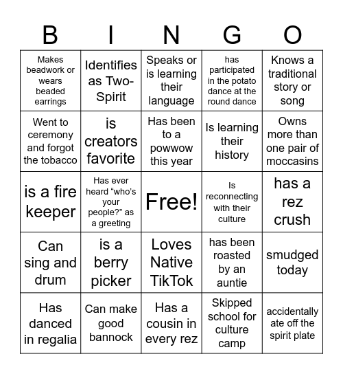 Native Bingo Card