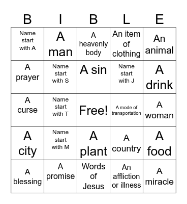 Bible Reading Bingo Card