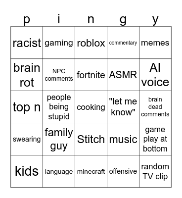 shorts Bingo Card