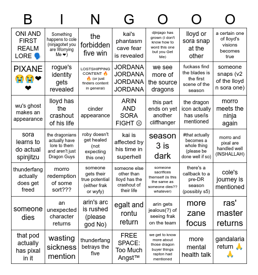 LEVI'S DRAGONS RISING SEASON 3 BINGO Card