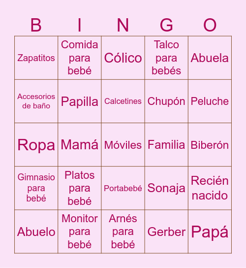 Bingo Baby Shower Bingo Card