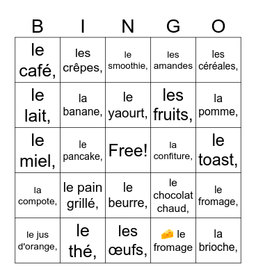 Petit-Dejeuner Bingo Card