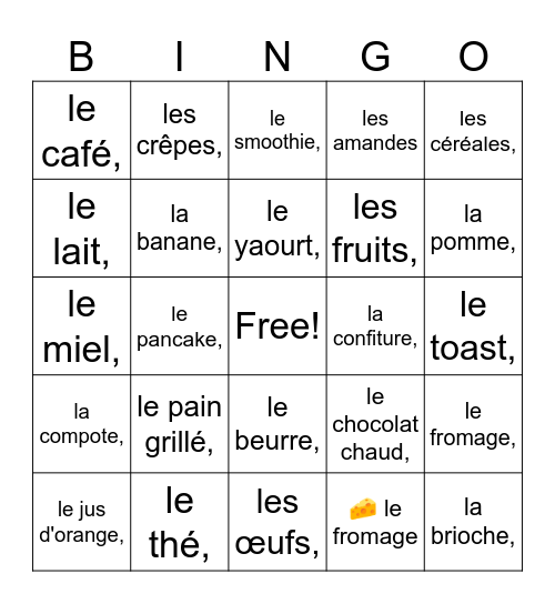 Petit-Dejeuner Bingo Card