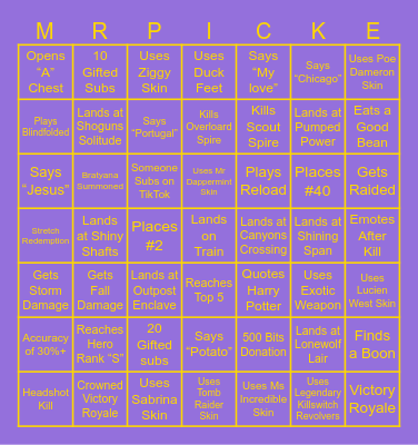 MrPickeman Bingo Night Bingo Card
