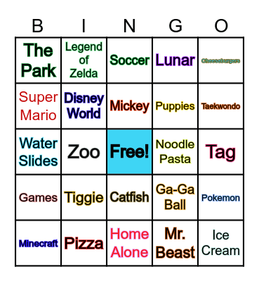 Bingo:  Zack and Kaylie's Favorite Things! Bingo Card