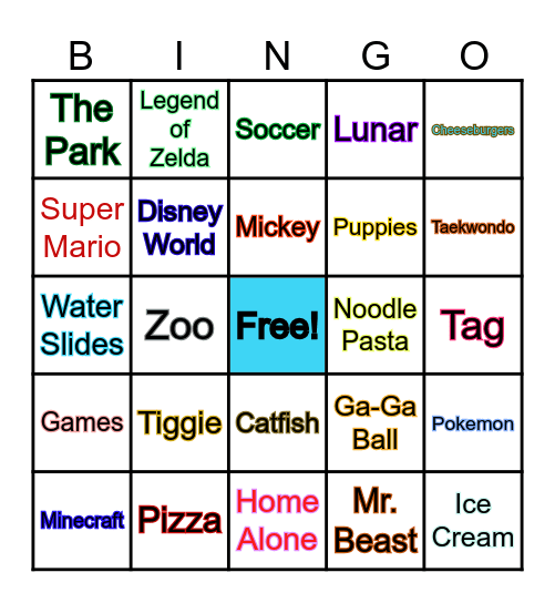Bingo:  Zack and Kaylie's Favorite Things! Bingo Card
