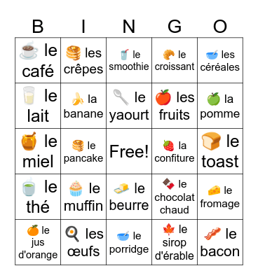 Le Petit Déjeuner Bingo Card