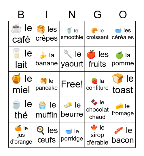 Le Petit Déjeuner Bingo Card