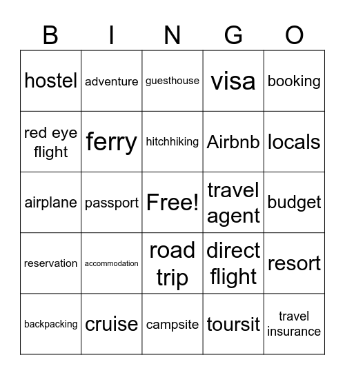 TRAVEL Bingo Card