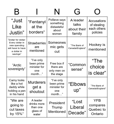 Canada Election Bingo 2025 Bingo Card