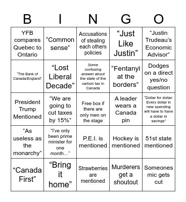 Canada Election Bingo 2025 Bingo Card