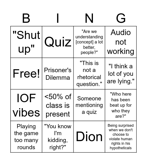 RPOS 102 Bingo Card