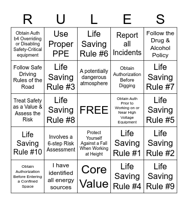 Life Saving Bingo Card
