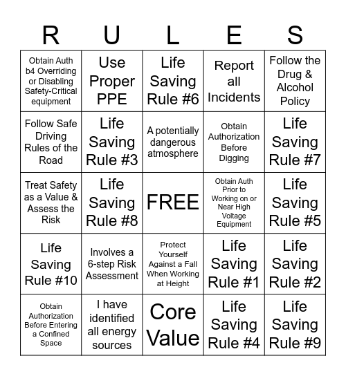 Life Saving Bingo Card