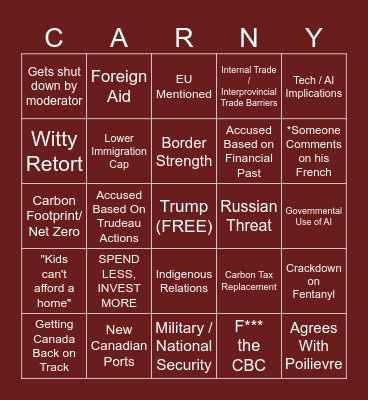 Mark Carny Bingo Card