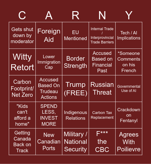 Mark Carny Bingo Card