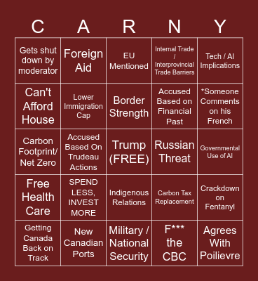 Mark Carny Bingo Card