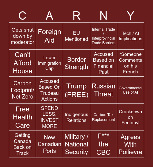 Mark Carny Bingo Card