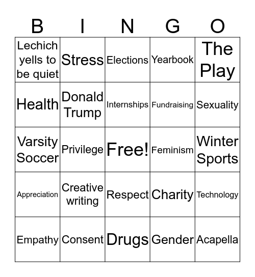 Condie/Campbell Assembly Bingo Card