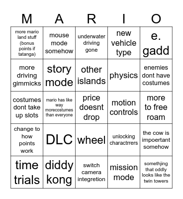 mario kart direct Bingo Card