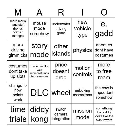mario kart direct Bingo Card