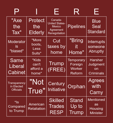 Pierre Poilievre Bingo Card