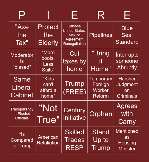 Pierre Poilievre Bingo Card