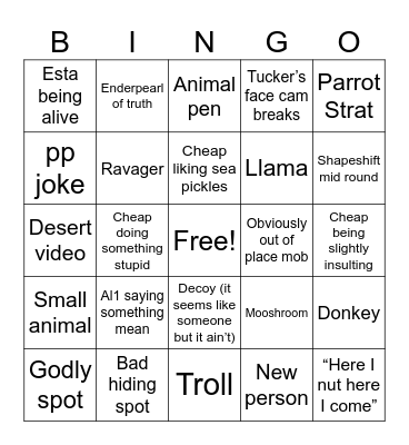 Cheappickle mob hunt bingo Card