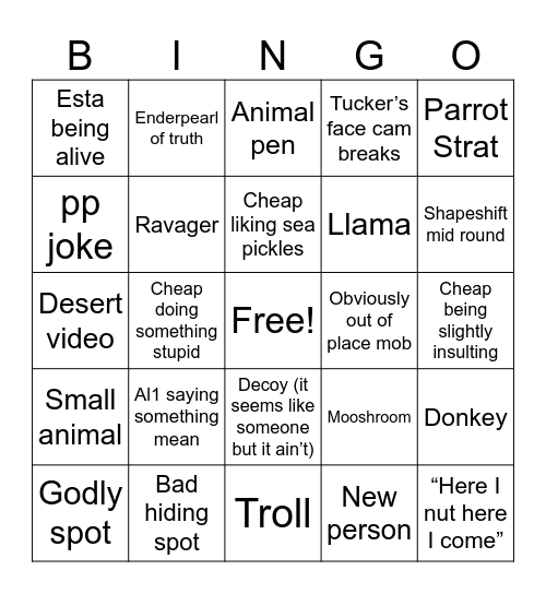 Cheappickle mob hunt bingo Card