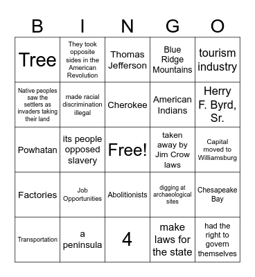 4th Grade Social Studies Bingo Card