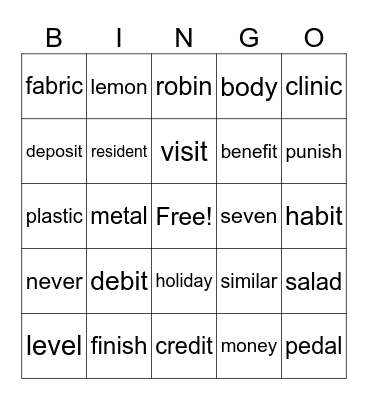 Open Syllables With Short Vowel Sounds Bingo Card