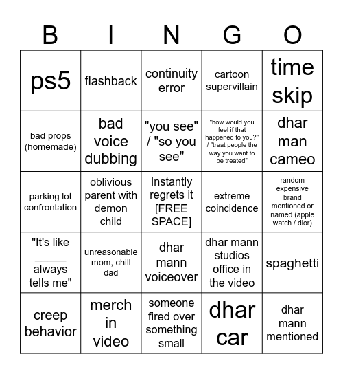 Dhar Mann Bingo v3 Bingo Card