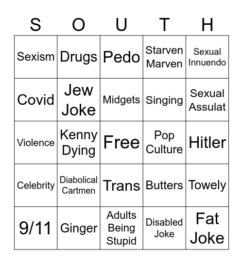 South Park Bingo Card