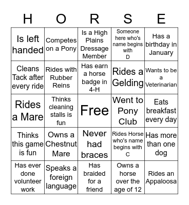 High Plains Dressage Bingo  Bingo Card