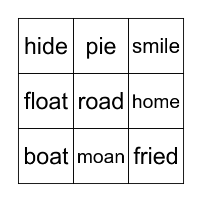 'oa' & 'ie' Bingo Card