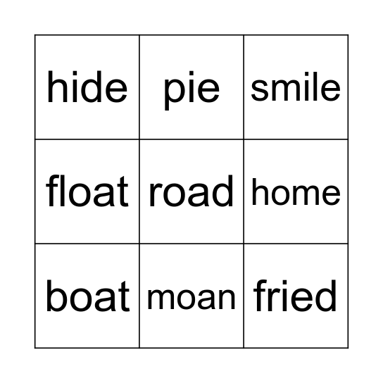 'oa' & 'ie' Bingo Card