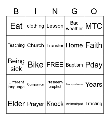 Missionary Bingo Card