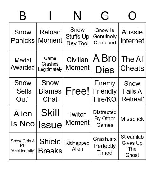 The Indomitable Snowman's Xenonauts 1 Bingo Card