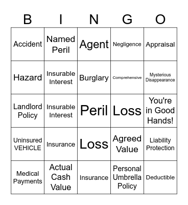 Insurance Bingo Card