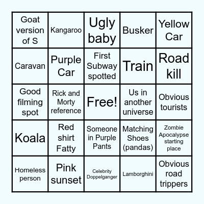Road Trip 2025 Bingo Card
