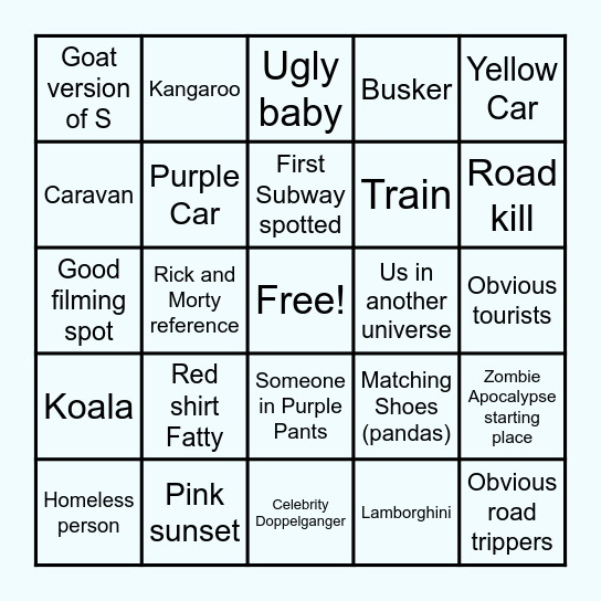Road Trip 2025 Bingo Card