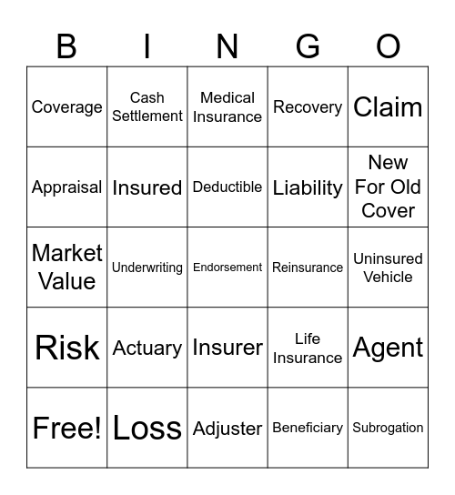 insurance Bingo Card