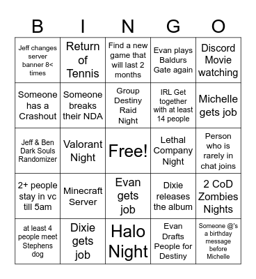 B's Server Bingo Summer (May-Aug) Bingo Card